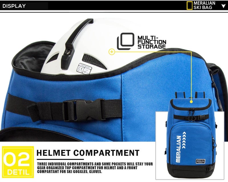 MERALIAN Ski Boot Bag - 50L Ski Boot Travel Backpack Waterproof Snowboard Boot Backpack for Travel Stores Gear Including Helmet, Goggles and Outerwear.(Blue-02) - Image 5